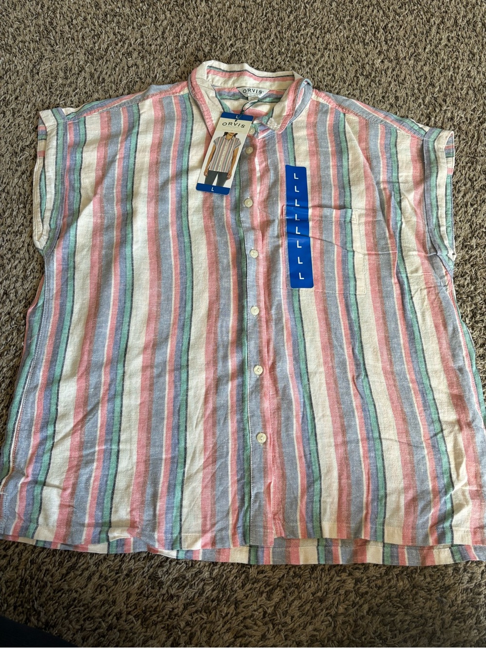 Orvis Multicolor Striped Short-Sleeve Button Shirt - Large